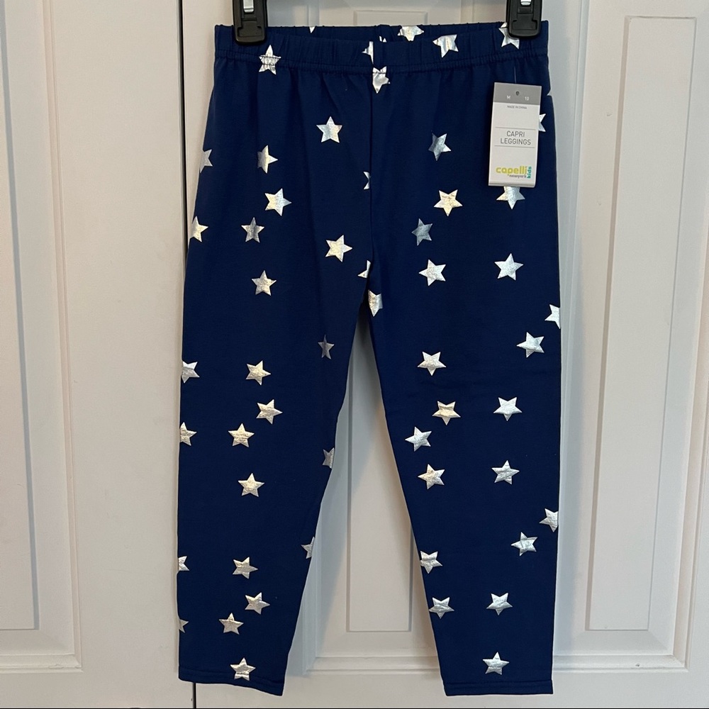 Capelli New York Kids Girls Navy with Silver Stars Capri Leggings, Size YM (10)